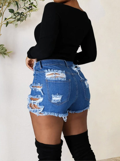 Distressed Raw Hem Denim Shorts