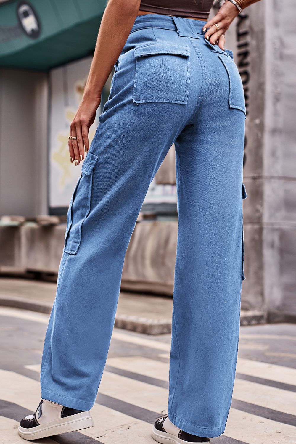 High Waist Loose Fit Cargo Jeans