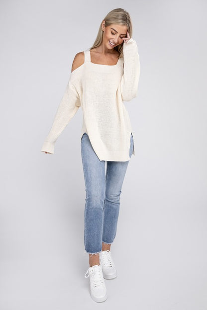 Women's Long Open Shoulder Ribbed Sweater