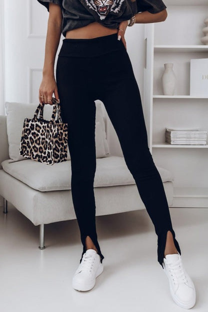 High Waisted Slit Rib Knit Pants