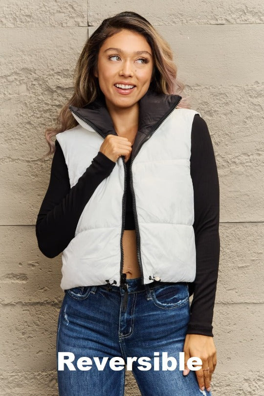 Reversible Zip-Up Puffer Vest Jacket