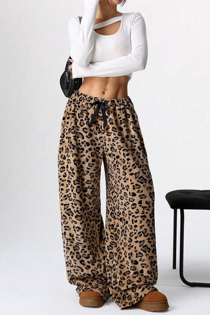 Women's Leopard Wide Leg Lounge Pants