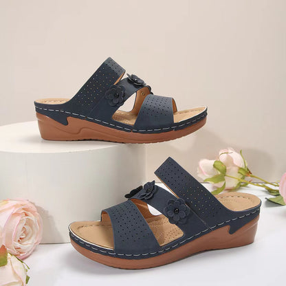 Flower Design Suede Wedge Sandals