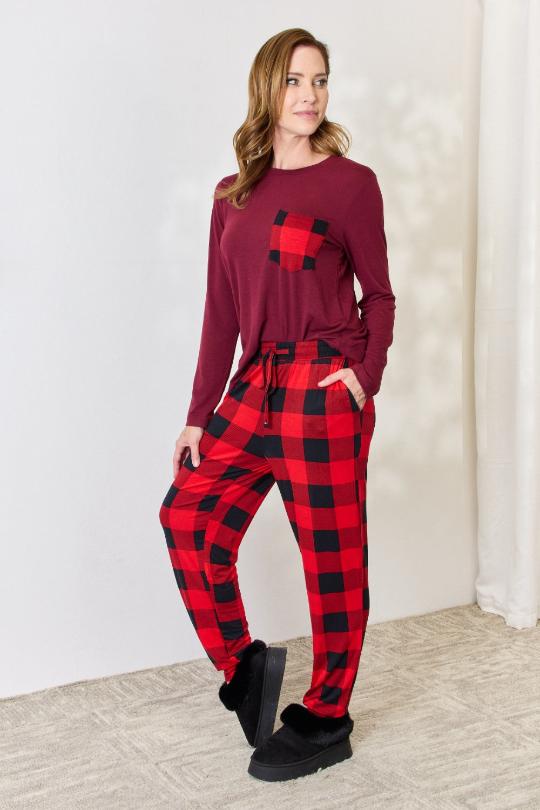 Women's Plaid Top and Bottom Pajama Set