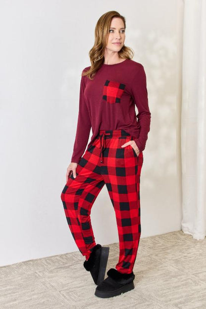 Women's Plaid Top and Bottom Pajama Set