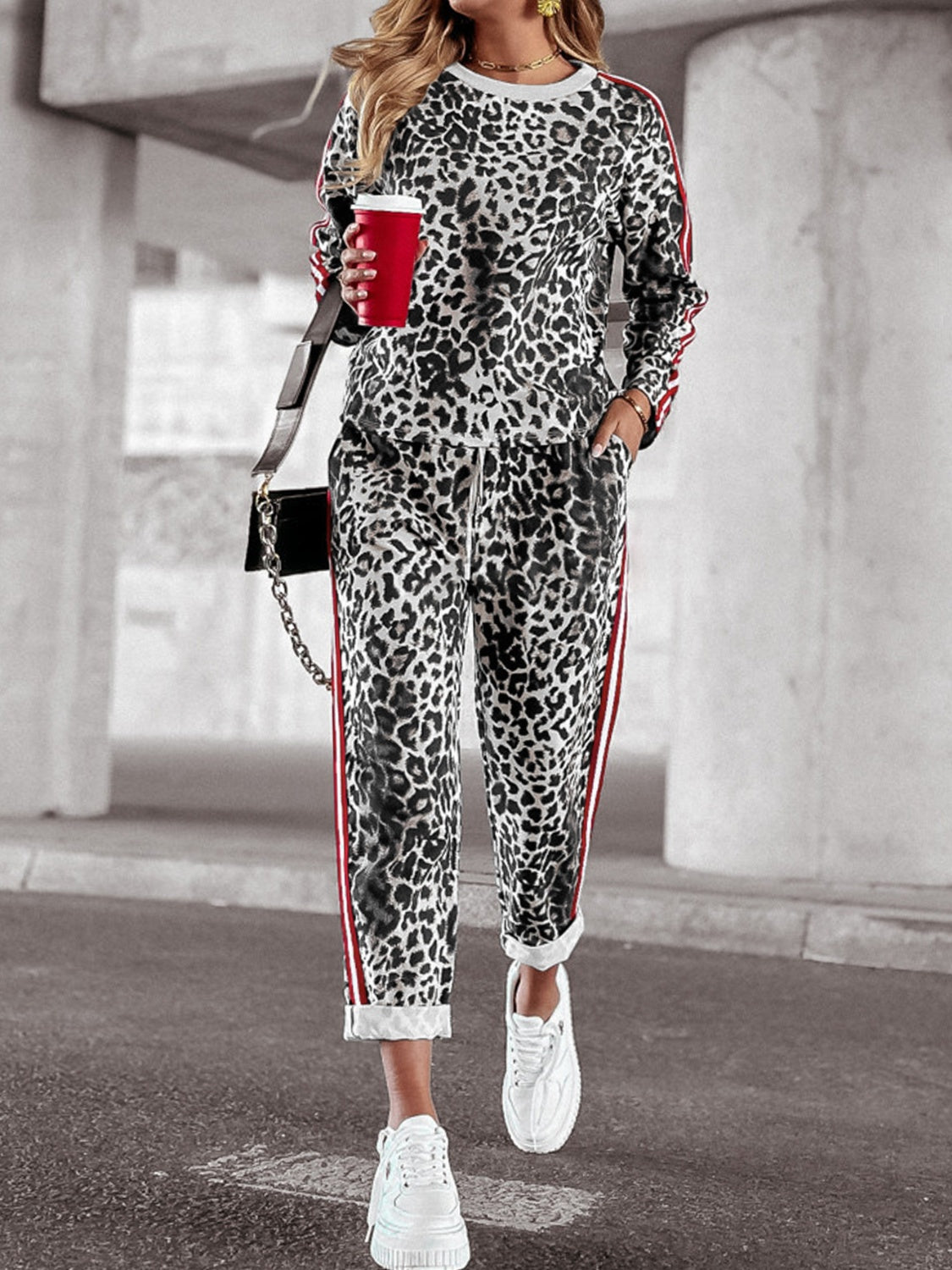 Round Neck Long Sleeve Top and Jogger Set