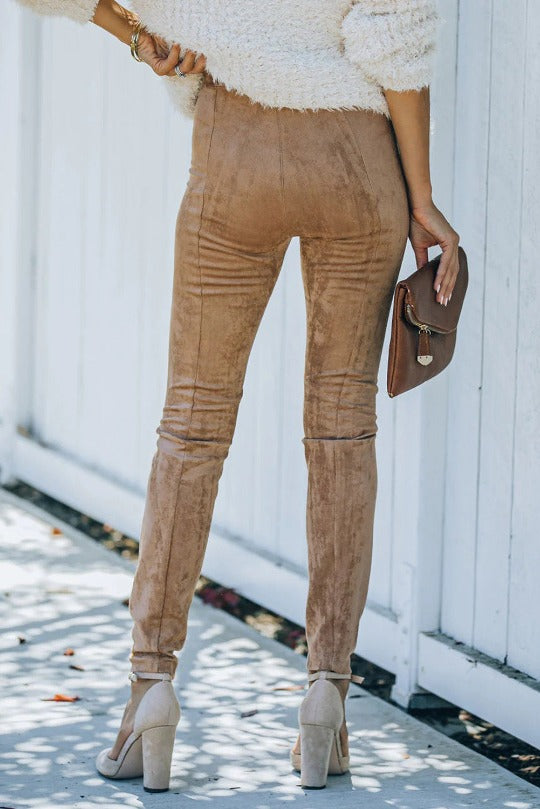 Mid Rise Faux Suede Skinny Pants