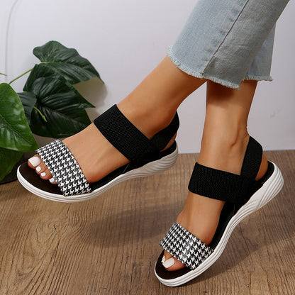 Leather Open Toe Low Heel Sandals