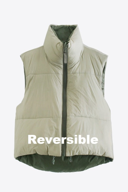 Reversible Zip-Up Puffer Vest Jacket