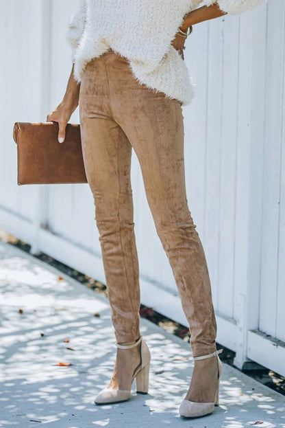 Mid Rise Faux Suede Skinny Pants