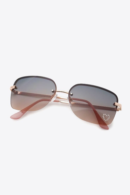 Heart Rhinestone Metal Frame Sunglasses