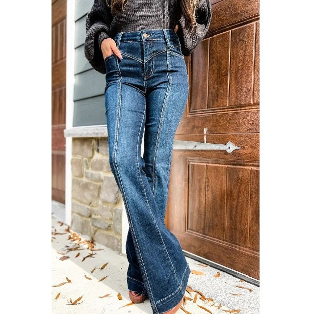 Dark Wash High Waisted Bell Bottom Jeans