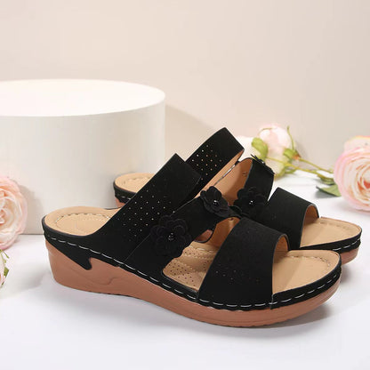 Flower Design Suede Wedge Sandals