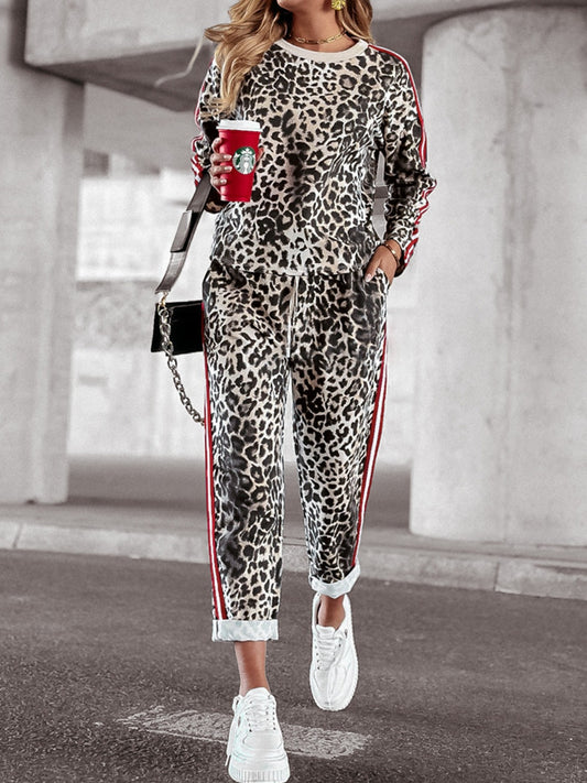 Round Neck Long Sleeve Top and Jogger Set