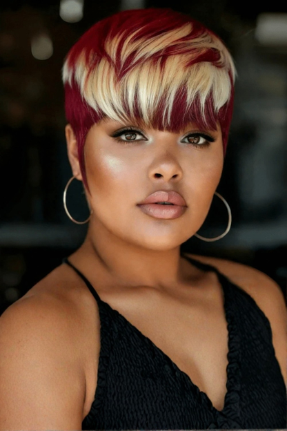 6 Inch Blonde Highlight Pixie Cut Wig Human Hair