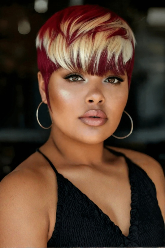 6 Inch Blonde Highlight Pixie Cut Wig Human Hair