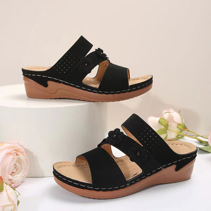 Flower Design Suede Wedge Sandals