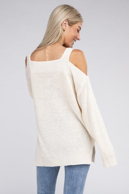 Women's Long Open Shoulder Ribbed Sweater