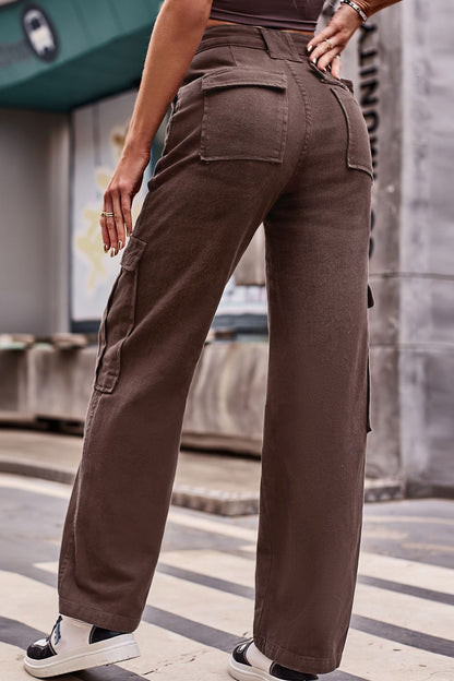 High Waist Loose Fit Cargo Jeans