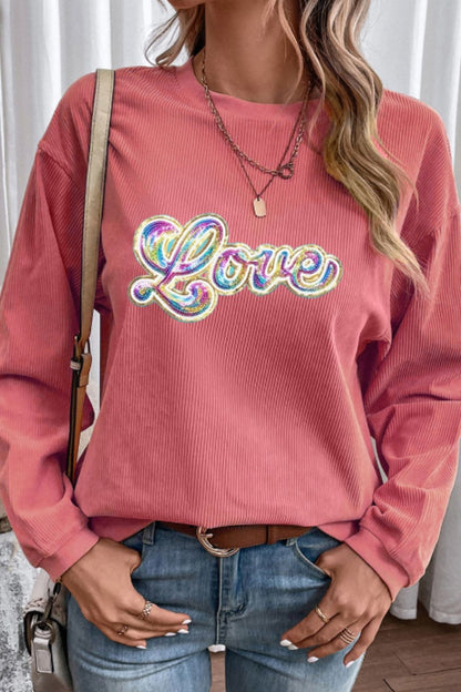 Sudadera de manga larga y cuello redondo con texto "Love" para San Valentín