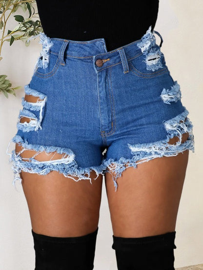 Distressed Raw Hem Denim Shorts