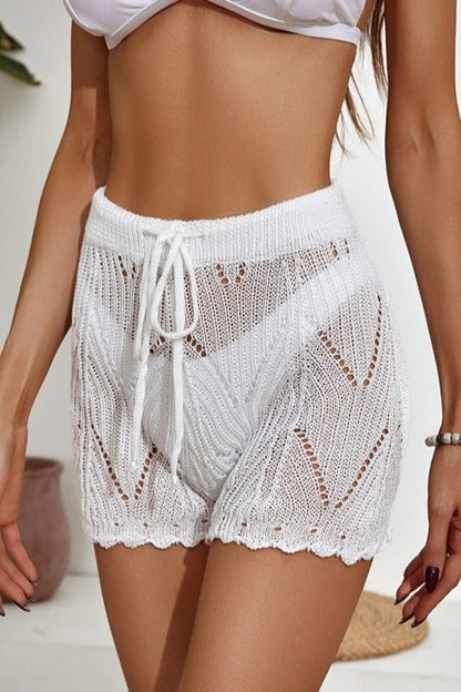 Lace Drawstring Cutout Swim Shorts