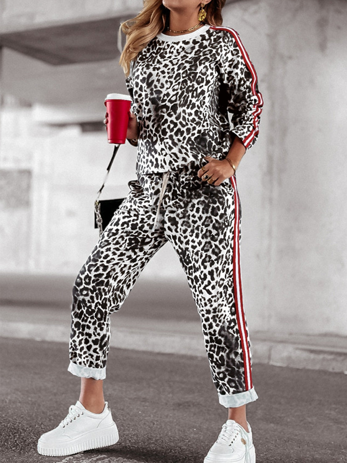 Round Neck Long Sleeve Top and Jogger Set