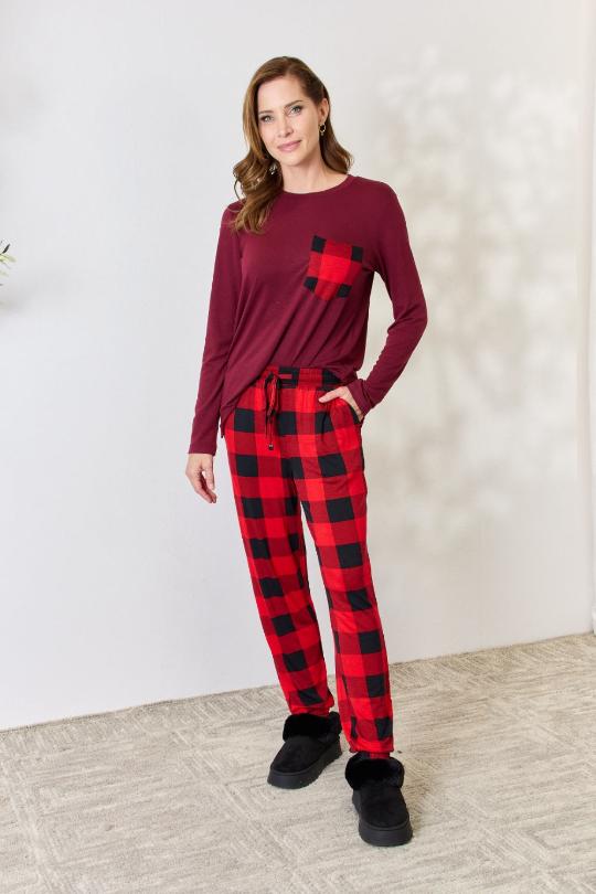 Women's Plaid Top and Bottom Pajama Set