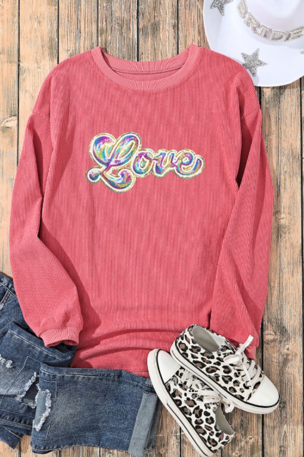 Sudadera de manga larga y cuello redondo con texto "Love" para San Valentín