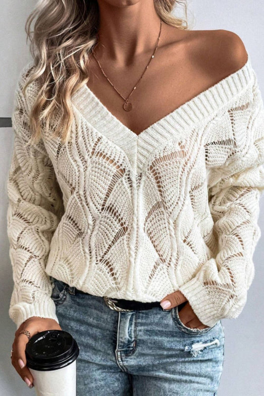 Women's Stitchwork V-Neck Long Sleeve Sweater
