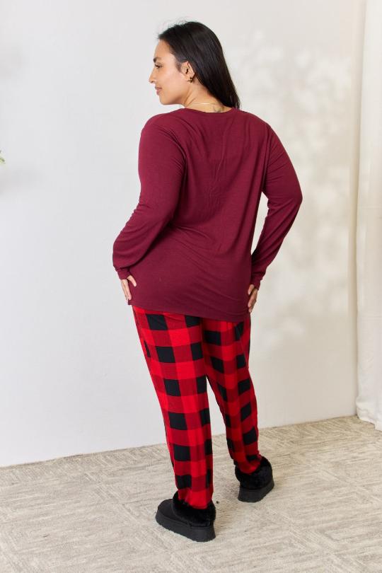 Women's Plaid Top and Bottom Pajama Set