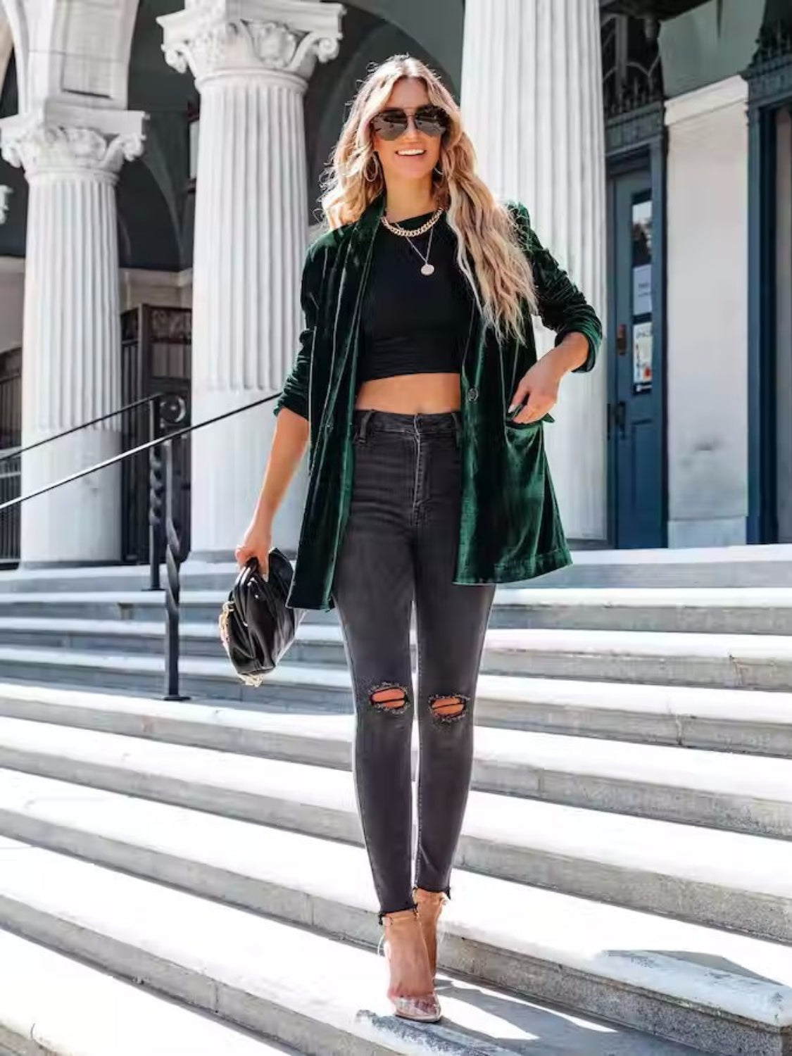 Women's Button Up Long Sleeve Blazer with Pocket