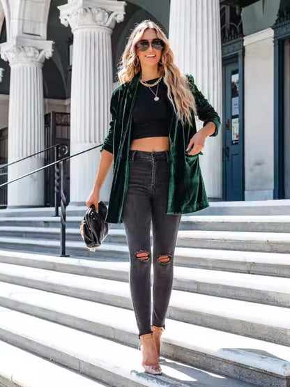 Women's Button Up Long Sleeve Blazer with Pocket