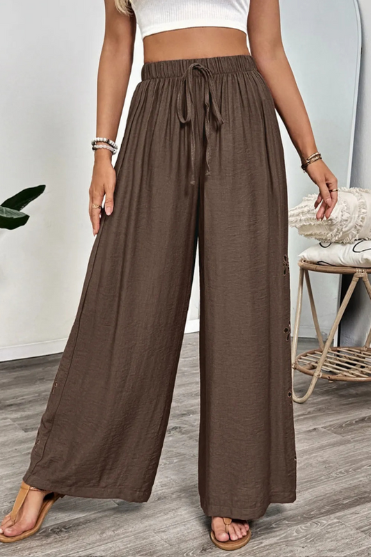 Casual Dark Brown Wide Leg Pants