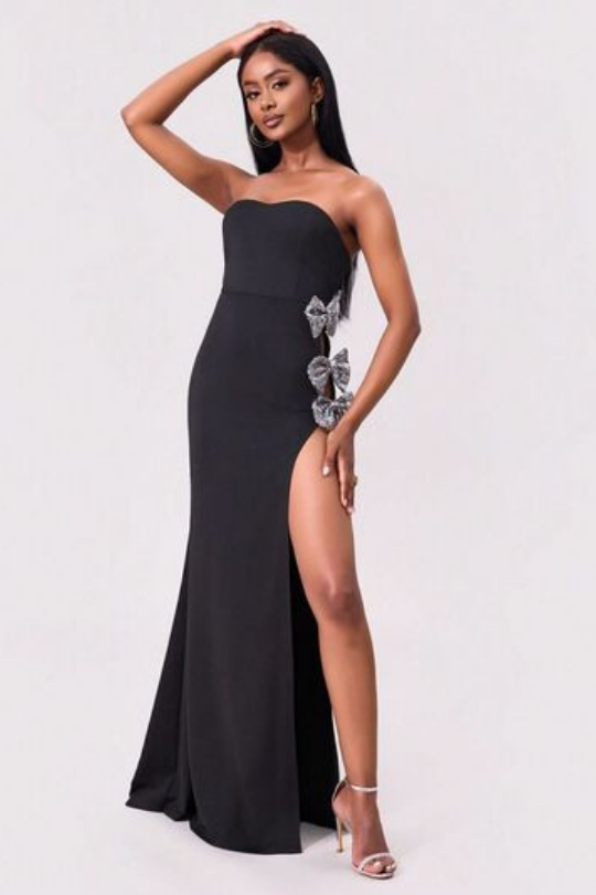 Elegant Sleeveless Three Bow Side Slit Dress