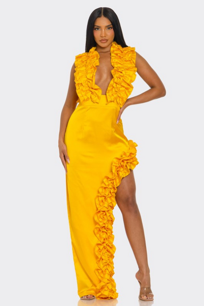 Golden Hour Cascade Ruffle Gown