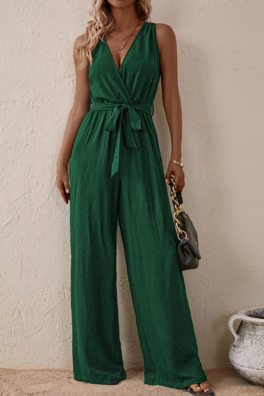 Honey Tie Sleeveless Wide Leg Jumpsuit