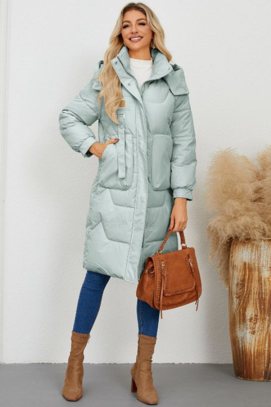 Long Sleeve Longline Hooded Winter Coat