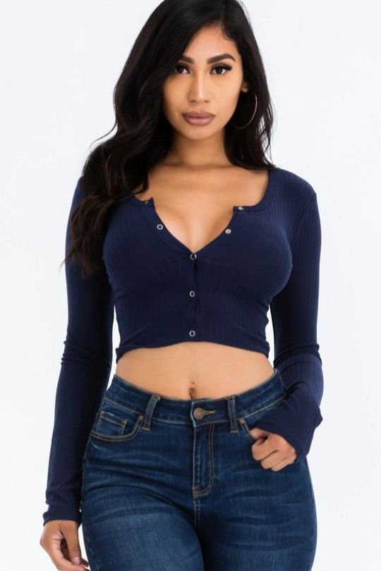 Long Sleeve Snap Button Down Crop Top