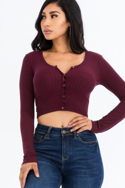 Long Sleeve Snap Button Down Crop Top