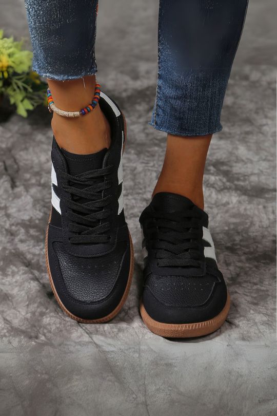 Low Top Lace Up Flat Sole Sneakers