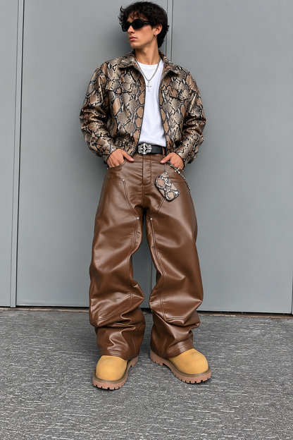 Men’s Blackout Rivet PU Cargo Pants