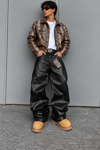 Men’s Blackout Rivet PU Cargo Pants