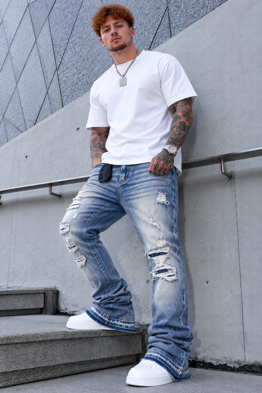 Men’s No Signal Stacked Distressed Jeans