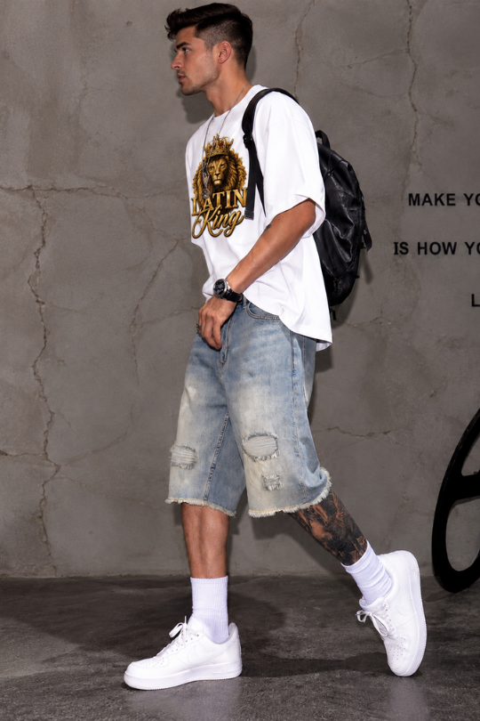 Men’s Rebel Cut Distressed Denim Shorts
