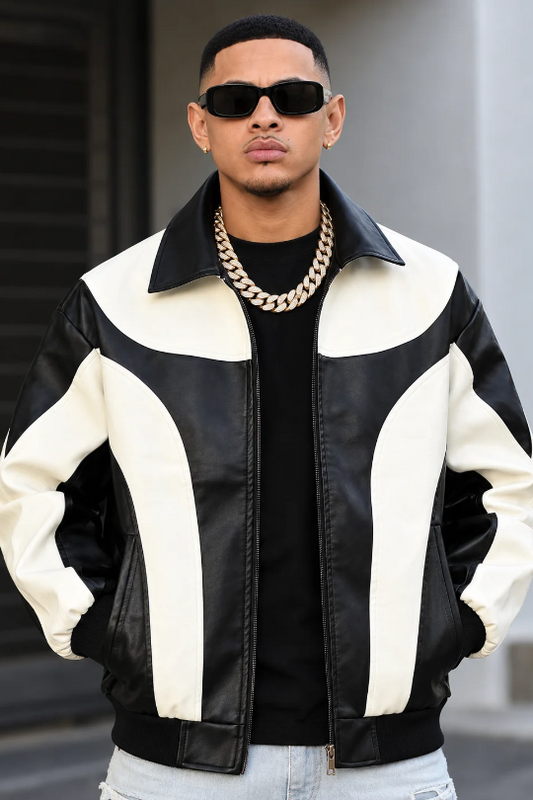 Men’s Split Decision Two-Tone PU Leather Jacket