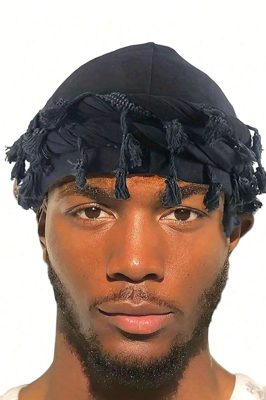 Men’s Tassel Turban Embroidered Twist Headscarf Cap