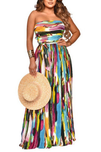 Sexy Caribbean Multicolor Tube Jumpsuit