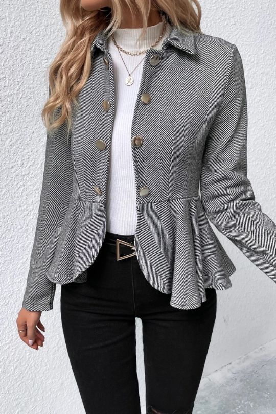 Short Collared Ruffle Skirt Blazer