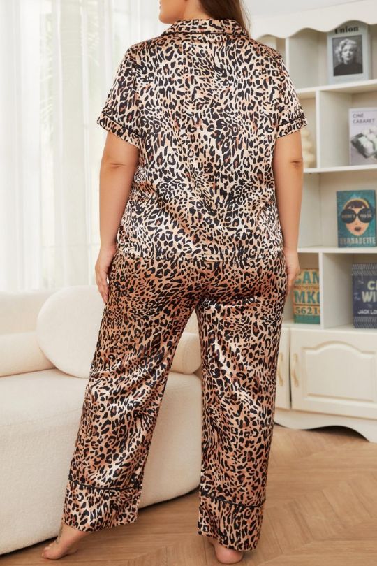 Leopard Short Sleeve Top and Pants Lounge Set